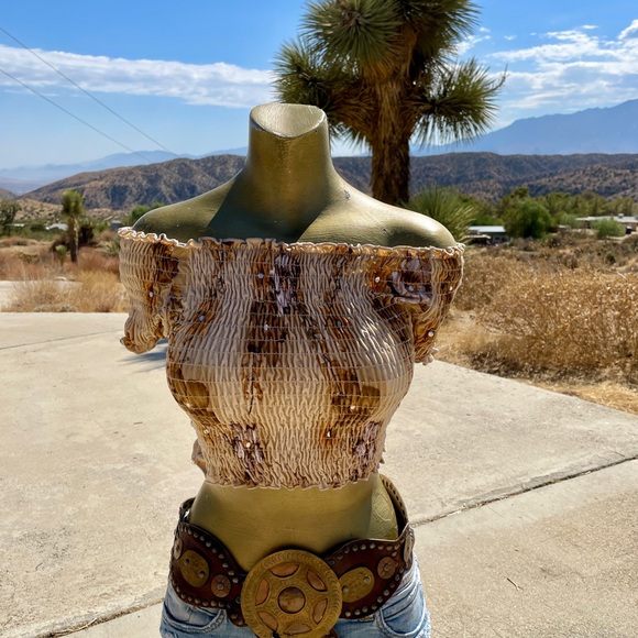 SANS SOUCI Sequin Camo OFF SHOULDER Stretch Fit Crop TOP O/S As-Is - Picture 12 of 16